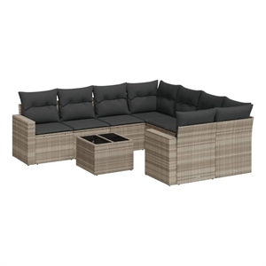 Afuera Living Contemporary 9 Piece Poly Rattan Sofa Set in Gray