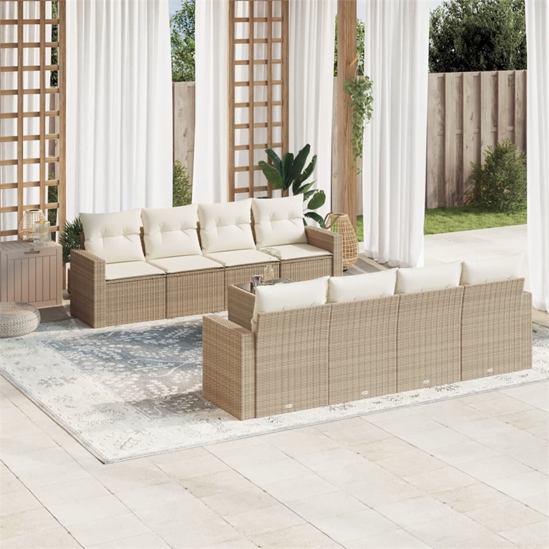Afuera Living Contemporary 9 Piece Poly Rattan Sofa Set in Cream/Beige