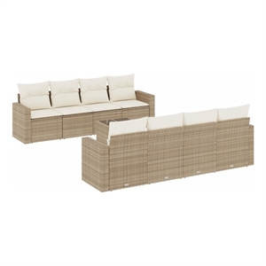 Afuera Living Contemporary 9 Piece Poly Rattan Sofa Set in Cream/Beige