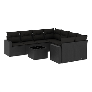 Afuera Living Contemporary Synthetic Poly Rattan 9 Piece Sofa Set in Black