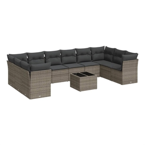 Afuera Living Contemporary 11 Piece Poly Rattan Small Sofa Set in Gray