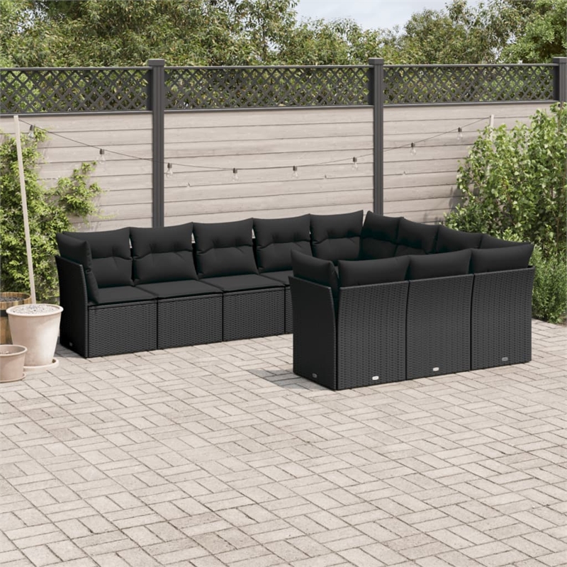 Afuera Living Contemporary Synthetic Poly Rattan 10 Piece Sofa Set in Black