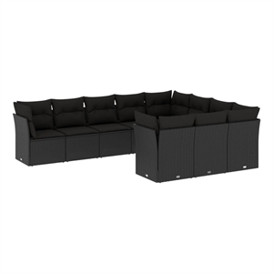 Afuera Living Contemporary Synthetic Poly Rattan 10 Piece Sofa Set in Black