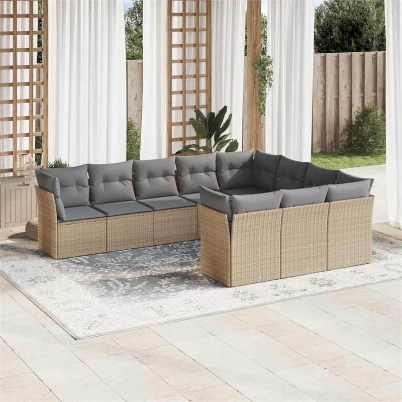 Afuera Living Contemporary 10 Piece Poly Rattan Small Sofa Set in Beige
