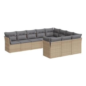 Afuera Living Contemporary 10 Piece Poly Rattan Small Sofa Set in Beige
