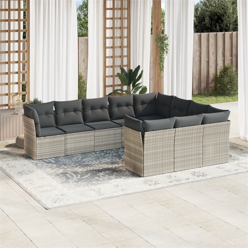 Afuera Living Contemporary 10 Piece Poly Rattan Large Sofa Set in Gray