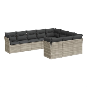 Afuera Living Contemporary 10 Piece Poly Rattan Large Sofa Set in Gray