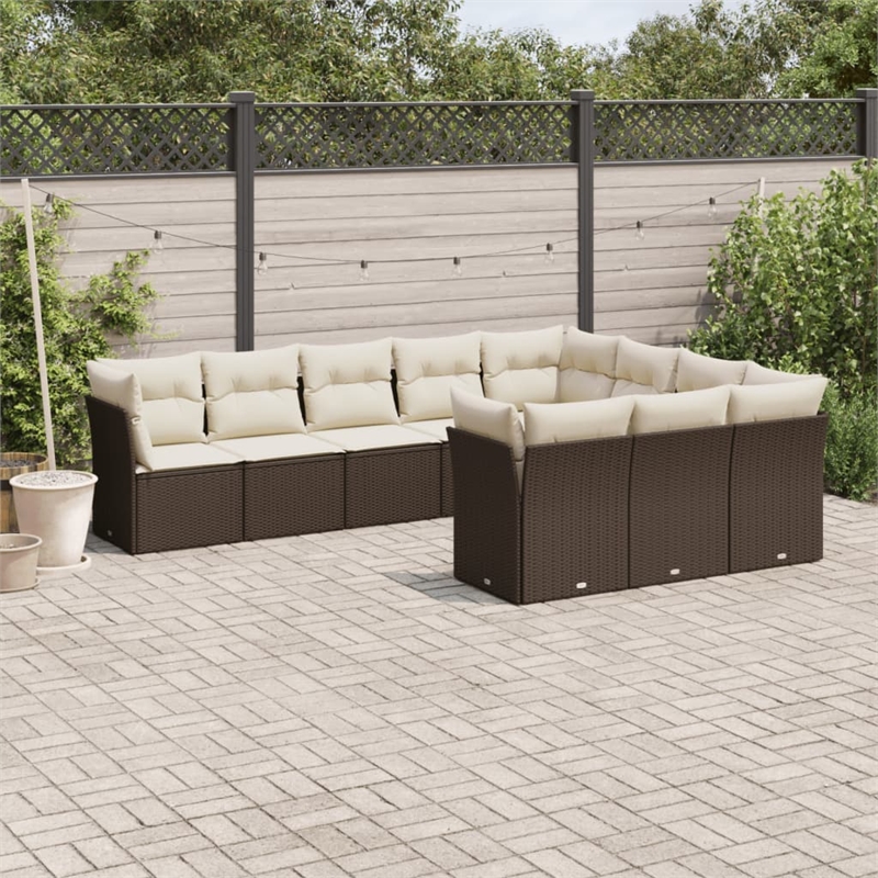 Afuera Living Contemporary 10 Piece Poly Rattan Sofa Set in Brown