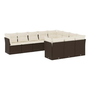 Afuera Living Contemporary 10 Piece Poly Rattan Sofa Set in Brown