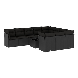 Afuera Living Contemporary Synthetic Poly Rattan 11 Piece  Sofa Set in Black