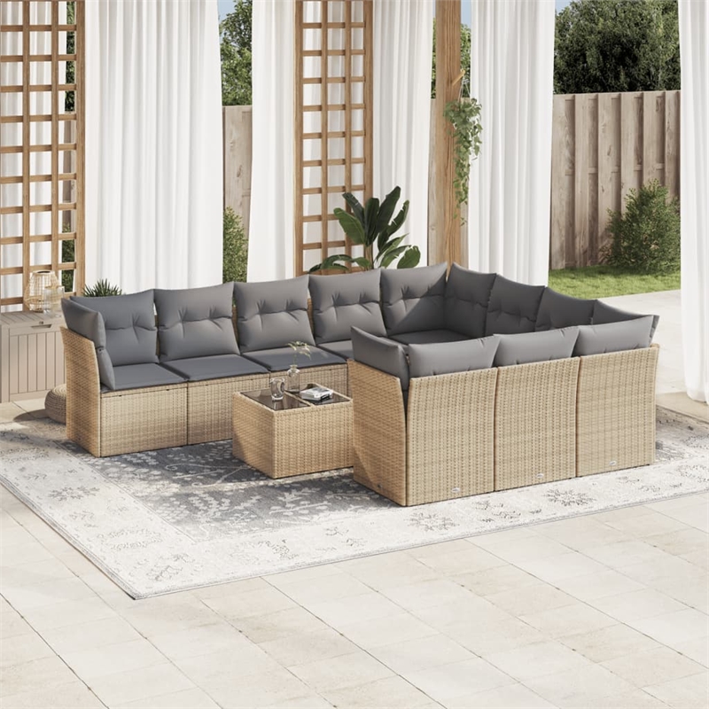 Afuera Living 11 Piece Poly Rattan Large Sofa Set in Gray/Beige