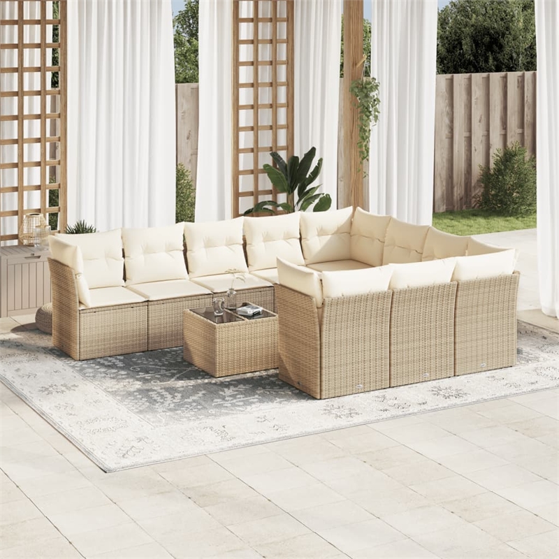 Afuera Living Contemporary 11 Piece Poly Rattan Large Sofa Set in Beige