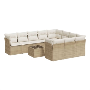 Afuera Living Contemporary 11 Piece Poly Rattan Large Sofa Set in Beige