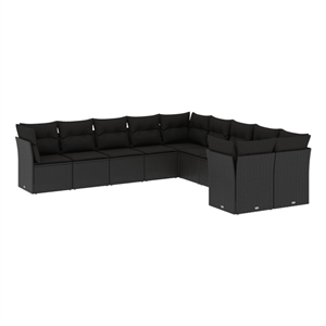 Afuera Living Contemporary Synthetic Poly Rattan 10 Piece Sofa Set in Black