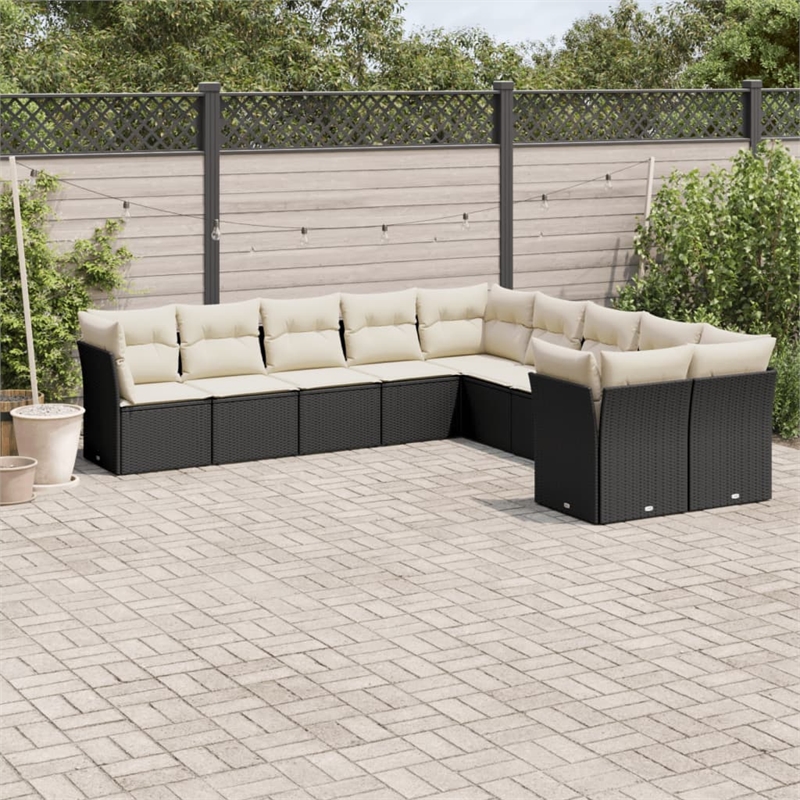 Afuera Living Contemporary 10 Piece Poly Rattan Sofa Set in Black