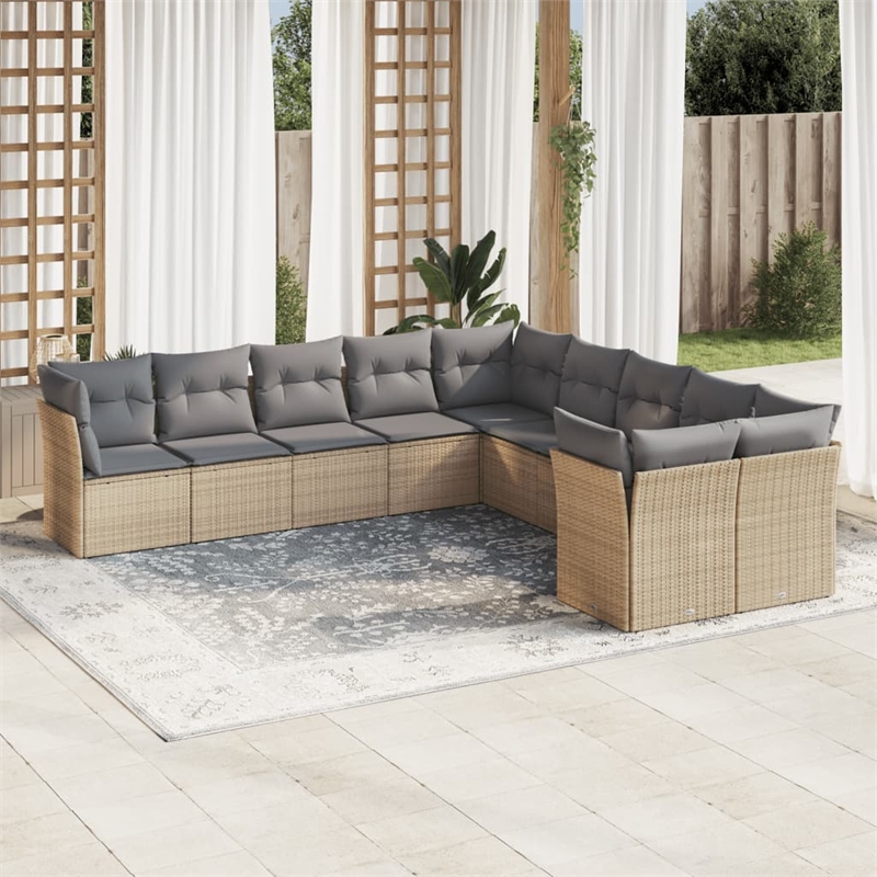 Afuera Living Contemporary 10 Piece Poly Rattan Large Sofa Set in Beige