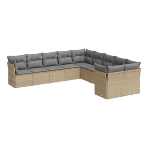 Afuera Living Contemporary 10 Piece Poly Rattan Large Sofa Set in Beige
