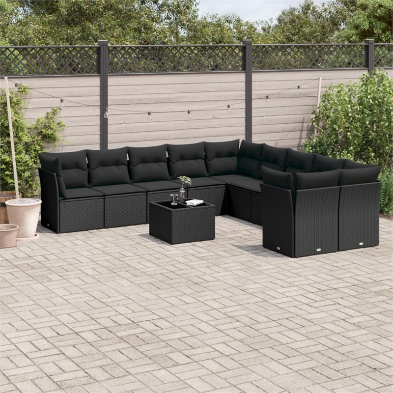 Afuera Living Contemporary 11 Piece Poly Rattan Large Sofa Set in Black