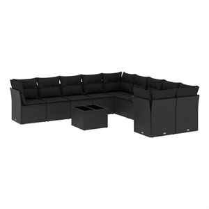 Afuera Living Contemporary 11 Piece Poly Rattan Large Sofa Set in Black