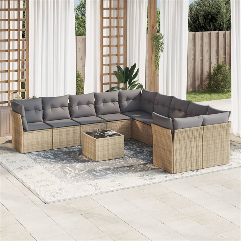 Afuera Living Contemporary 11 Piece Poly Rattan Sofa Set in Gray/Beige