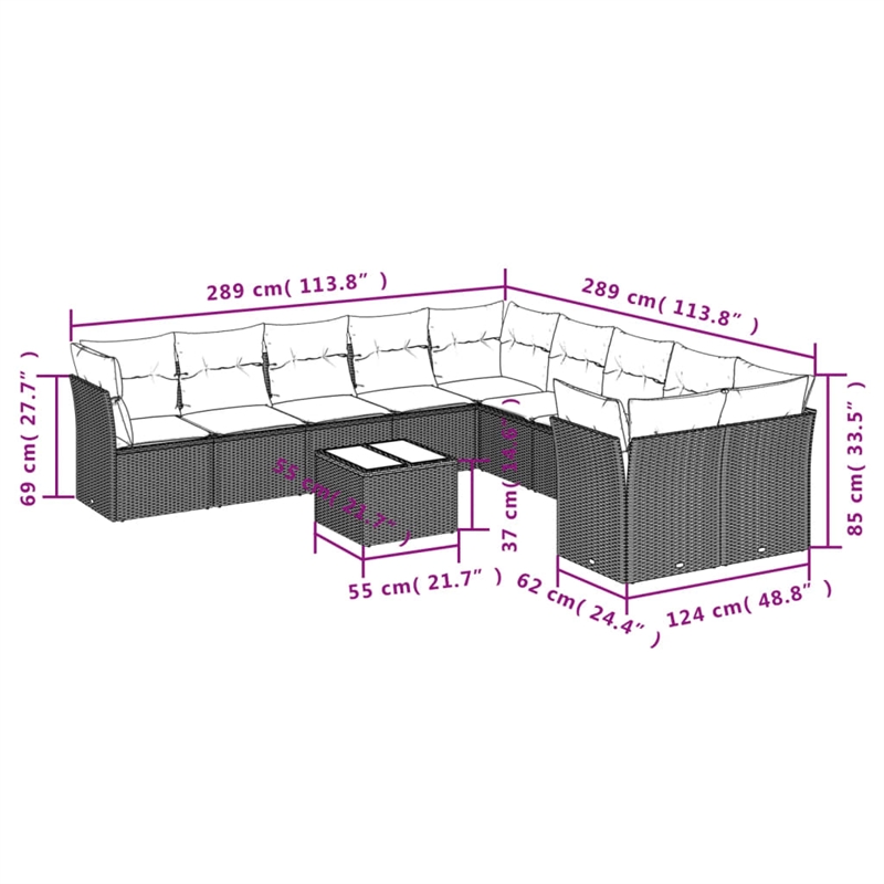 Afuera Living Contemporary 11 Piece Poly Rattan Sofa Set in Gray/Beige