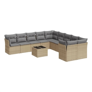 Afuera Living Contemporary 11 Piece Poly Rattan Sofa Set in Gray/Beige