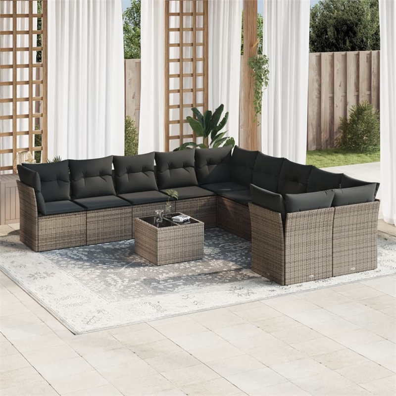 Afuera Living Contemporary 11 Piece Poly Rattan Sofa Set in Gray