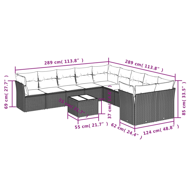 Afuera Living Contemporary 11 Piece Poly Rattan Sofa Set in Gray