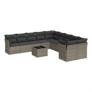 Afuera Living Contemporary 11 Piece Poly Rattan Sofa Set in Gray