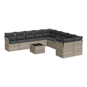 Afuera Living Contemporary 11 Piece Poly Rattan Sofa Set in Gray