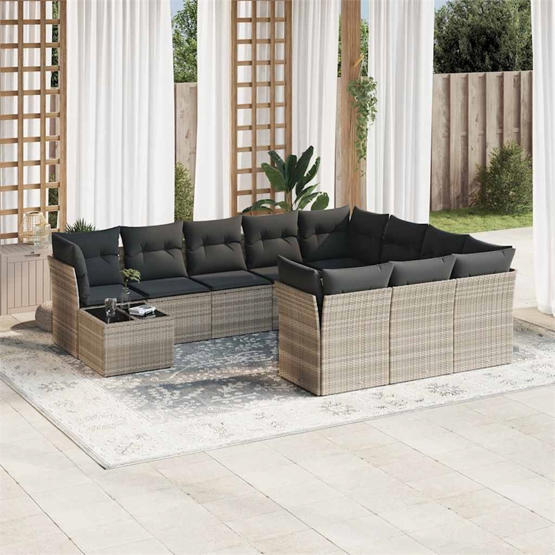 Afuera Living Contemporary 11 Piece Poly Rattan Small Sofa Set in Gray