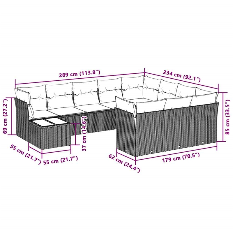 Afuera Living Contemporary 11 Piece Poly Rattan Small Sofa Set in Gray