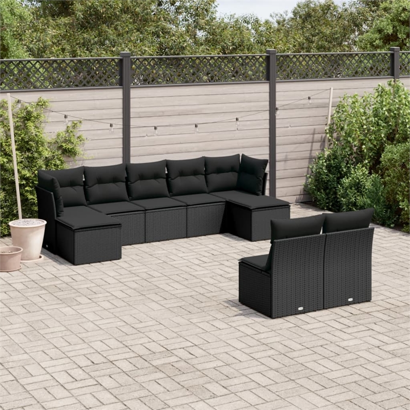 Afuera Living Contemporary 9 Piece Poly Rattan Sofa Set in Black