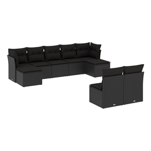 Afuera Living Contemporary 9 Piece Poly Rattan Sofa Set in Black