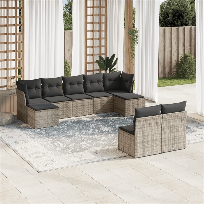Afuera Living Contemporary Synthetic Poly Rattan 9 Piece  Sofa Set in Gray