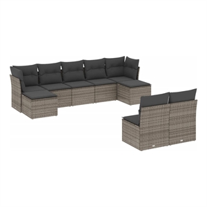 Afuera Living Contemporary Synthetic Poly Rattan 9 Piece  Sofa Set in Gray