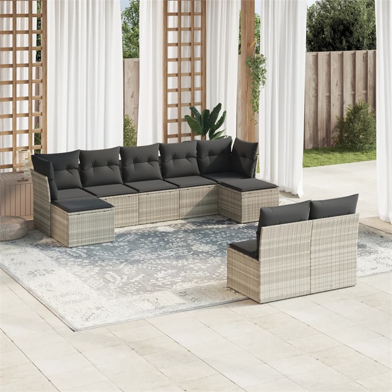 Afuera Living Contemporary 9 Piece Poly Rattan Sofa Set in Gray
