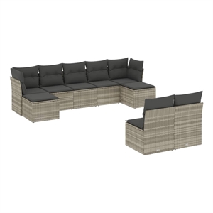 Afuera Living Contemporary 9 Piece Poly Rattan Sofa Set in Gray