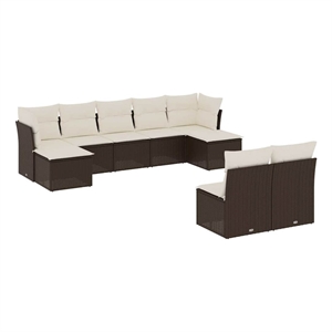 Afuera Living Contemporary 9 Piece Poly Rattan Large Sofa Set in Brown