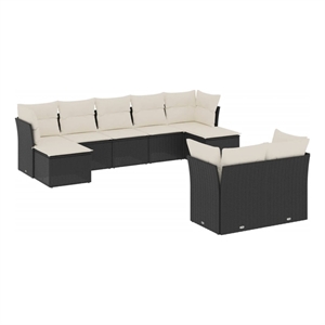 Afuera Living Contemporary 9 Piece Steel Large Sofa Set in Black/Cream