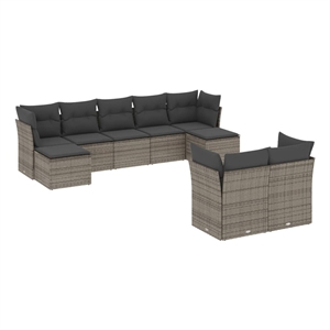 Afuera Living Contemporary 9 Piece Poly Rattan Sofa Set in Gray