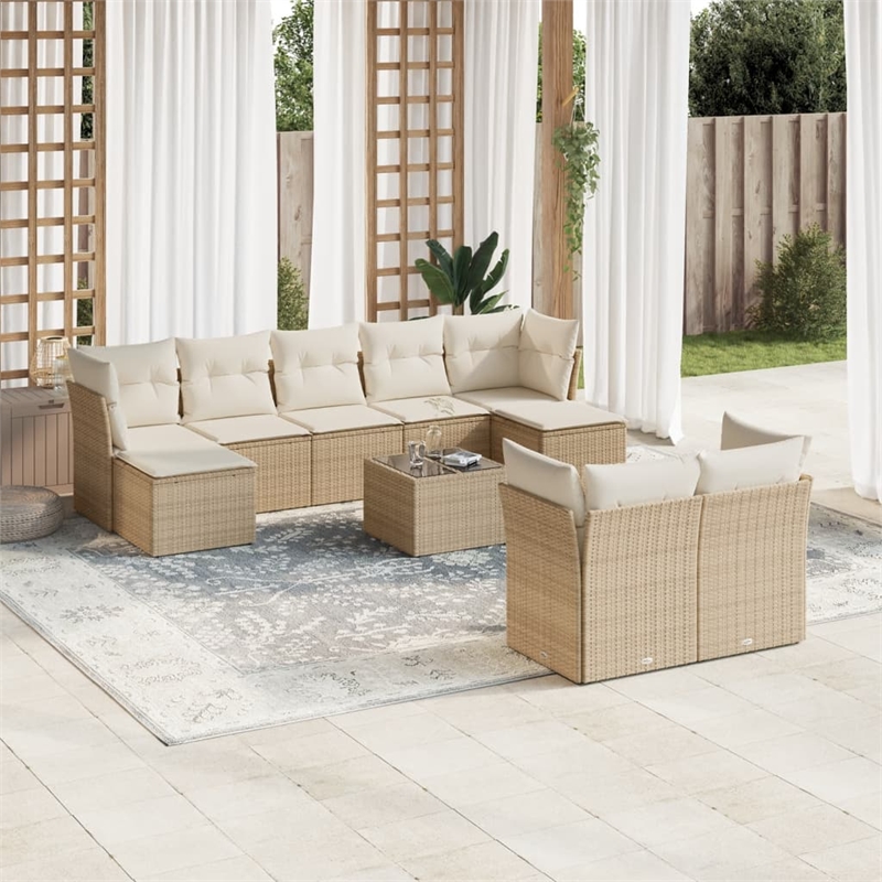 Afuera Living Contemporary 10 Piece Poly Rattan Sofa Set in Beige