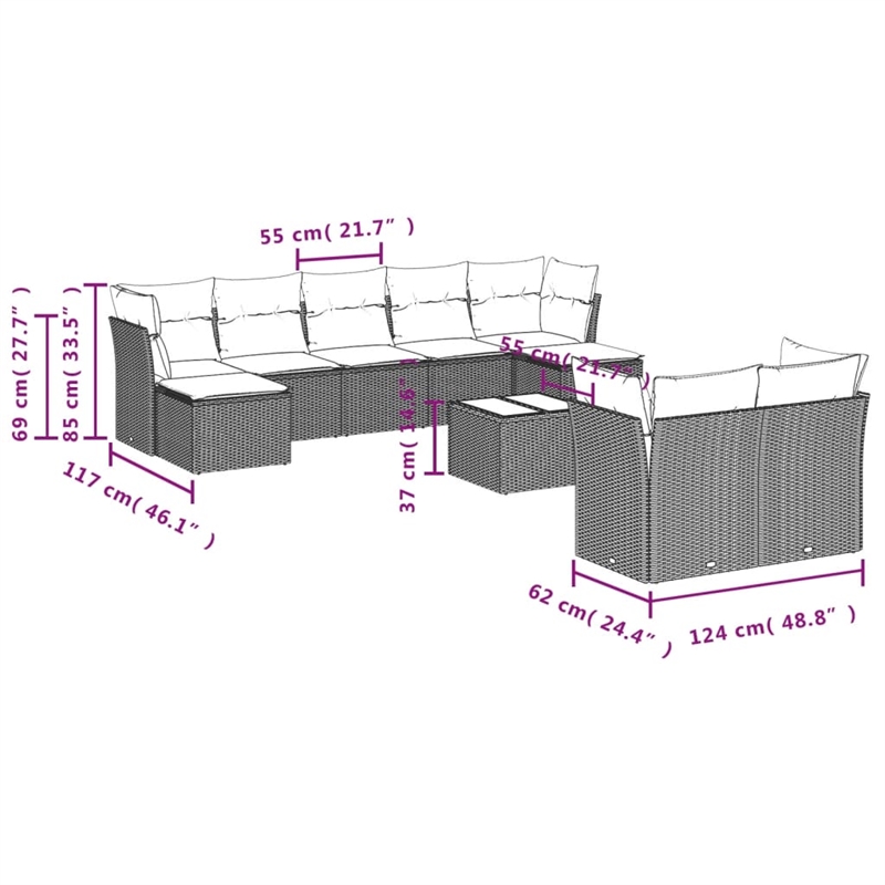 Afuera Living Contemporary 10 Piece Poly Rattan Sofa Set in Beige
