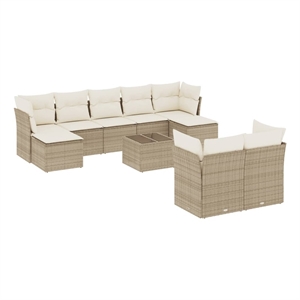 Afuera Living Contemporary 10 Piece Poly Rattan Sofa Set in Beige