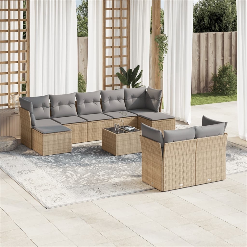 Afuera Living Contemporary 10 Piece Poly Rattan Sofa Set in Beige
