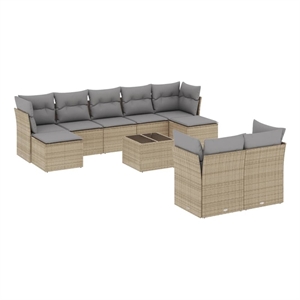 Afuera Living Contemporary 10 Piece Poly Rattan Sofa Set in Beige