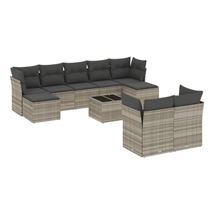 Afuera Living Contemporary 10 Piece Poly Rattan Sofa Set in Gray