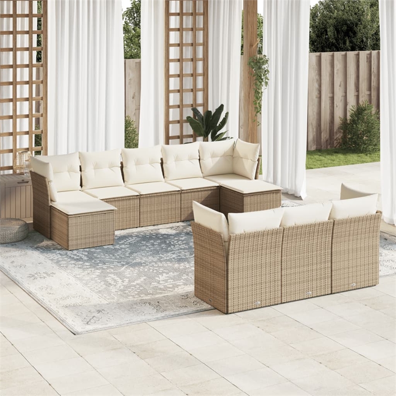 Afuera Living Contemporary 10 Piece Poly Rattan Sofa Set in Beige