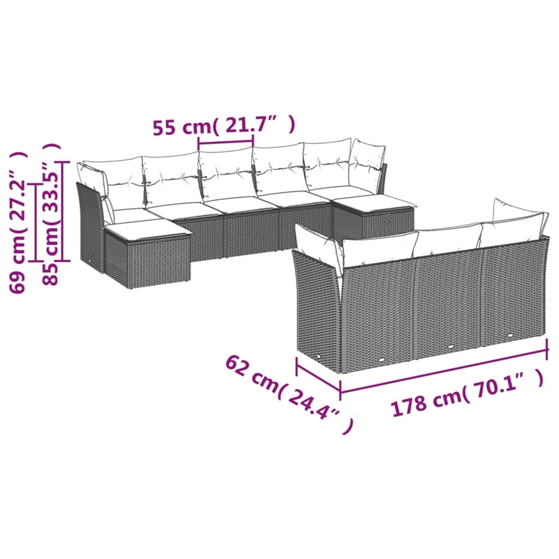 Afuera Living Contemporary 10 Piece Poly Rattan Sofa Set in Beige