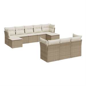 Afuera Living Contemporary 10 Piece Poly Rattan Sofa Set in Beige